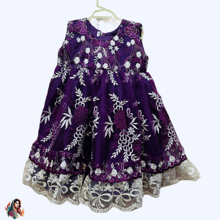 RLS-K-24-1016 NET FRONT & BACK EMBROIDED FROCK - STITCHED - 2 to 3 YEARS - RLS-K-24-1016 - Image 1