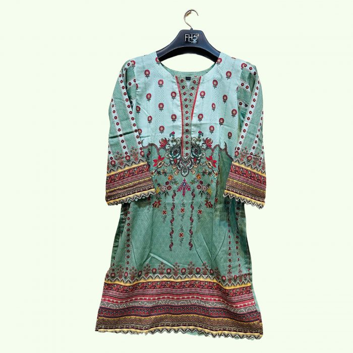 GREEN PRINTED KURTA - LAWN - STITCHED - RLS-K-24-1007 - Image 1