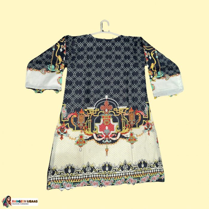 Off-White Dress with Black Printed Design - LAWN - 2 PC - STITCHED - RLS-K-24-1024 - Image 2