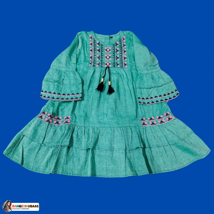 GREEN EMBROIDERED FRAUK - 9 to 10 - Kids - RLS-K-24-3035 - Image 1