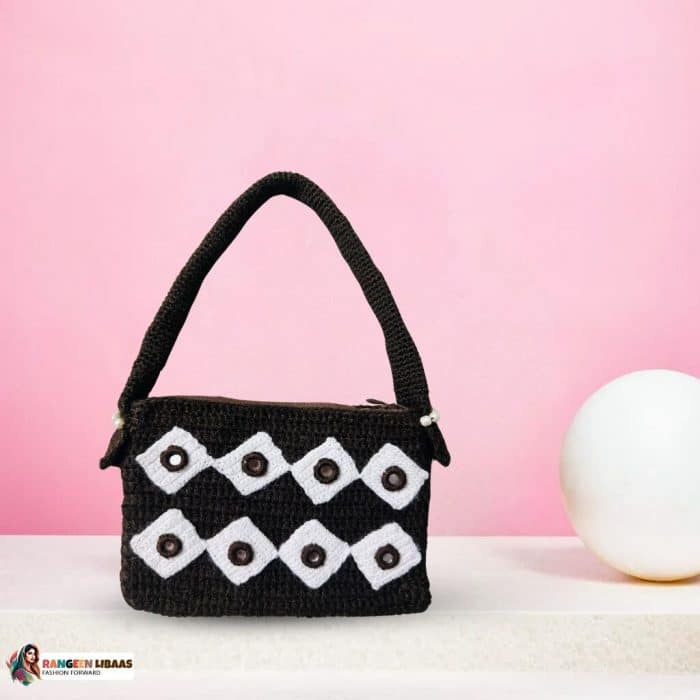 handmade-handbag-woolen-RLS-HB-24-2004 DARK BROWN WOOLEN BAG - HANDMADE - RLS-HB-24-2004 - Image 1