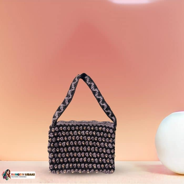 handmade-handbag-woolen-RLS-HB-24-2008 BROWN WOLEN BAG WITH BEADS - HANDMADE - RLS-HB-24-2008 - Image 1