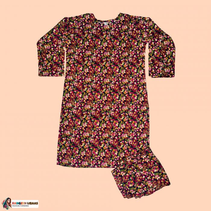 Black Dress with Floral Design Printed - LAWN - 2 PC - STITCHED - RLS-K-24-1028 - Image 1