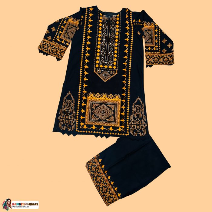 RLS-K-24-1036 Stylish Black and Orange Embroidered - LAWN - 2 PC - STITCHED - RLS-K-24-1036 - Image 1