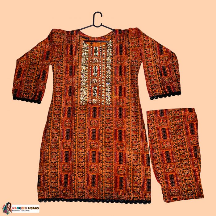 Vibrant Orange and Black Embroidered - LAWN - 2 PC - STITCHED - RLS-K-24-1038 - Image 1