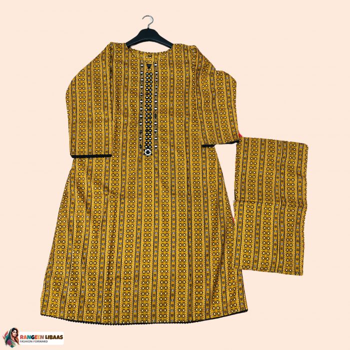 Mustard and Black Sheesha Work Embroidered - LAWN - 2 PC - STITCHED - RLS-K-24-1040 - Image 1